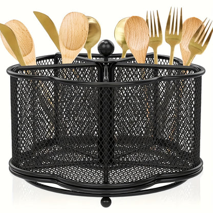 360° Rotating Metal Kitchen Utensil Holder – 5 Compartment Cutlery Organizer for Kitchen & Dining Tables