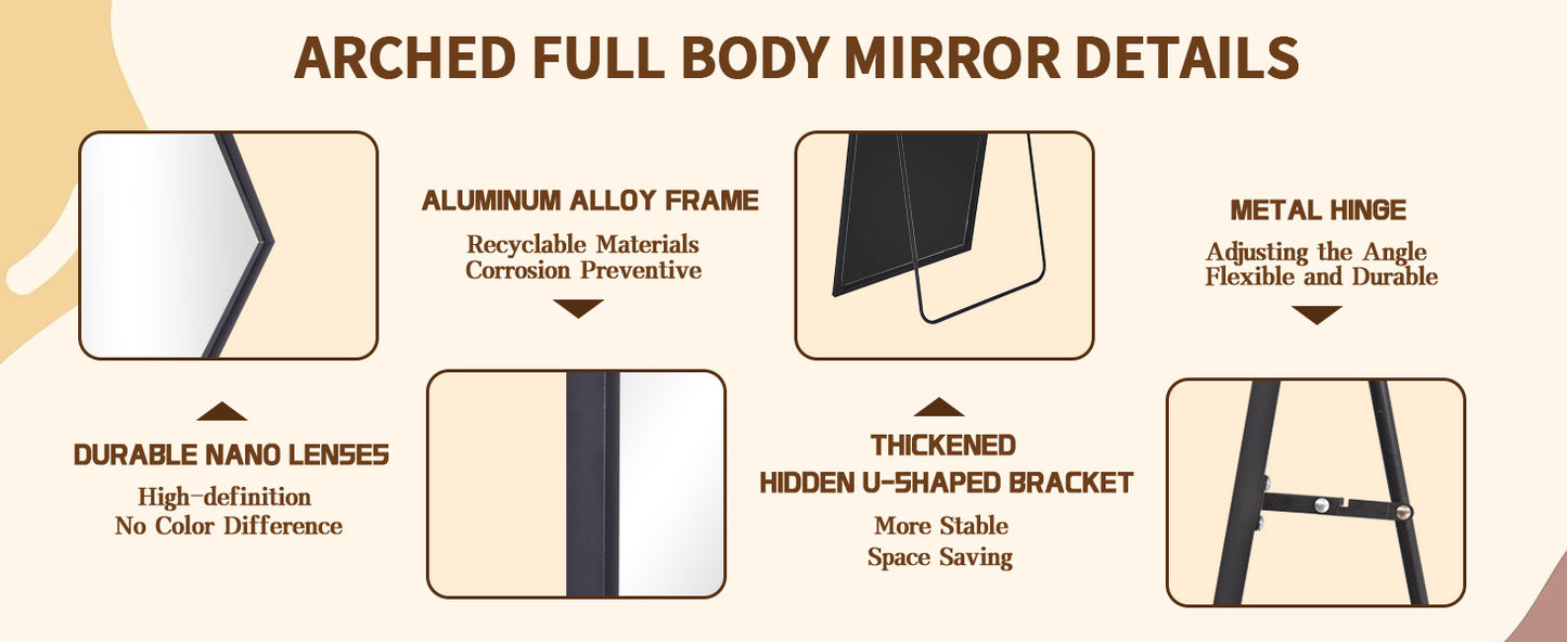 Large Full Length Mirror 34"x76" – Floor Body Mirror with Stand, Metal Frame for Wall-Mounted, Hanging or Leaning Vanity Use
