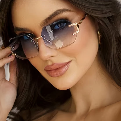 Polygonal Frameless Gradient Fashion Glasses for Women - Stylish Oversized Sunglasses with Sun Protection for Outdoor Wear