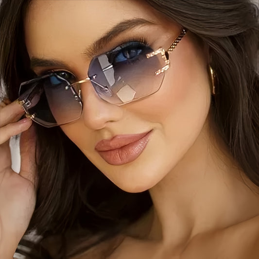 Polygonal Frameless Gradient Fashion Glasses for Women - Stylish Oversized Sunglasses with Sun Protection for Outdoor Wear