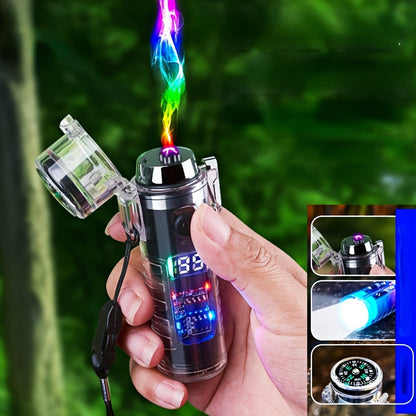 LED Intelligent Compass Double Arc Lighter with Flashlight – USB Rechargeable Flameless Plasma Lighter for Outdoor Survival – Exquisite Gift for Men and Women