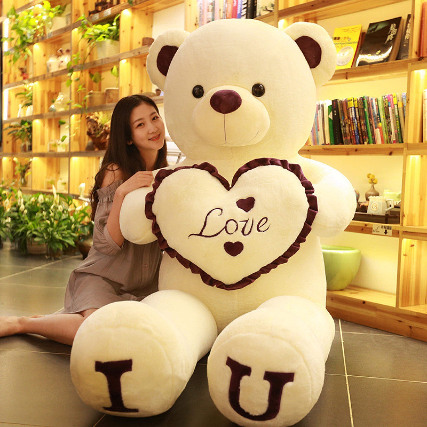 100cm “I LOVE YOU” Giant Plush Bear – Soft Stuffed Toy for Kids & Girlfriend Birthday Gift