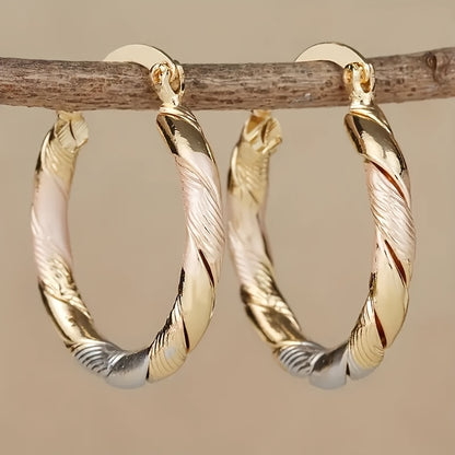 14K Gold Plated Copper Twisted Hoop Earrings - Vintage Bohemian Creoles, Nickel-Free for Women's Daily Wear, Wedding & Birthday Gifts