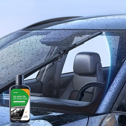 Windshield Cleaner and Oil Film Remover – Self-Dispensing Glass Cleaning Tool with Agent – Streak-Free Glossy Cleaner, Water Stain Remover for Car Windows and Mirrors – 1 Bottle (4.06oz) and 1 Sponge