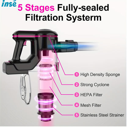 INSE 6 in 1 Cordless Stick Vacuum Cleaner – Lightweight and Powerful, Rechargeable 2200mAh Battery