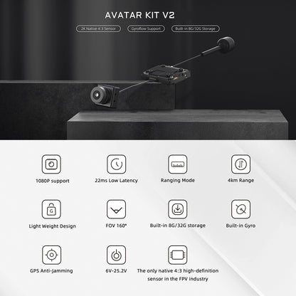 CADDX Walksnail Avatar HD Pro Kit V2 – FPV HD Kit with Gyroflow 8G/32G Camera for DJI