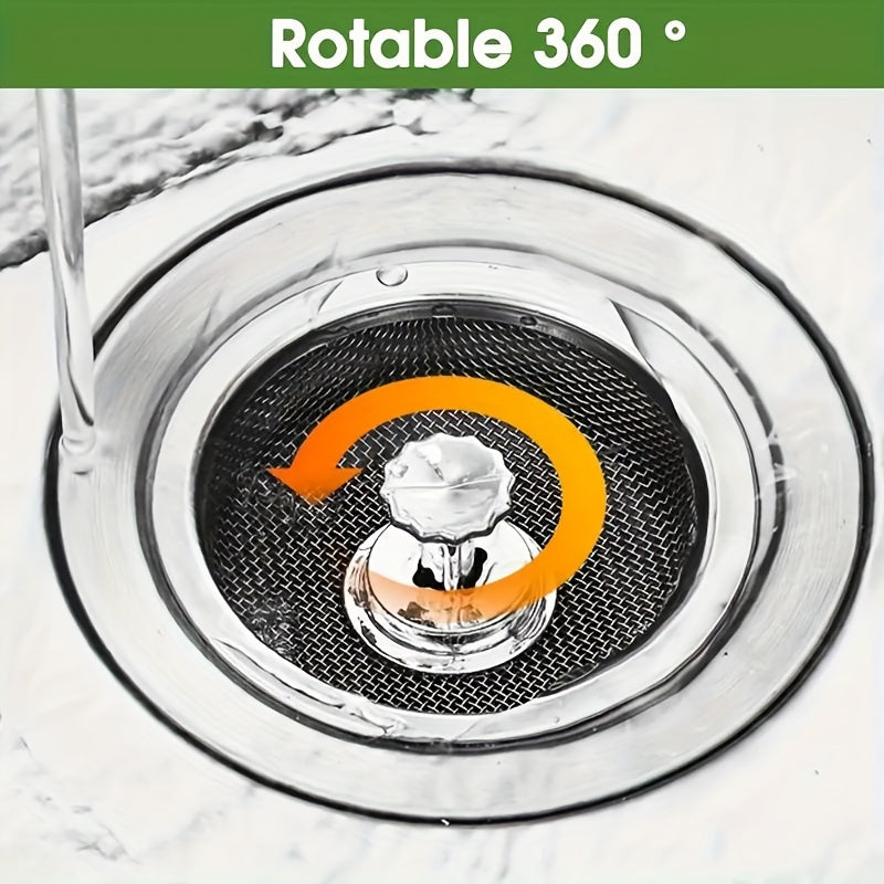 2PCS Kitchen Sink Strainer with Handle & Stopper - Stainless Steel Mesh Filter, Replacement Drain Basket, Waste Hole Trap for Hotels and Restaurants