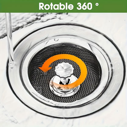 2PCS Kitchen Sink Strainer with Handle & Stopper - Stainless Steel Mesh Filter, Replacement Drain Basket, Waste Hole Trap for Hotels and Restaurants