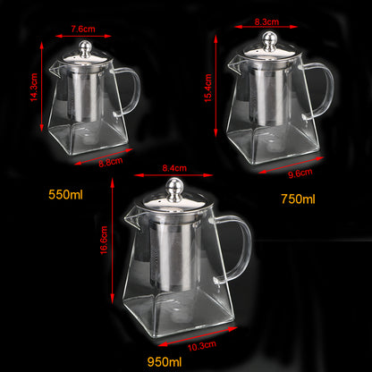 Glass Teapot with Stainless Steel Infuser – 550/750/950ML Heat-Resistant Clear Teaware, Household Tea Kettle with Infuser