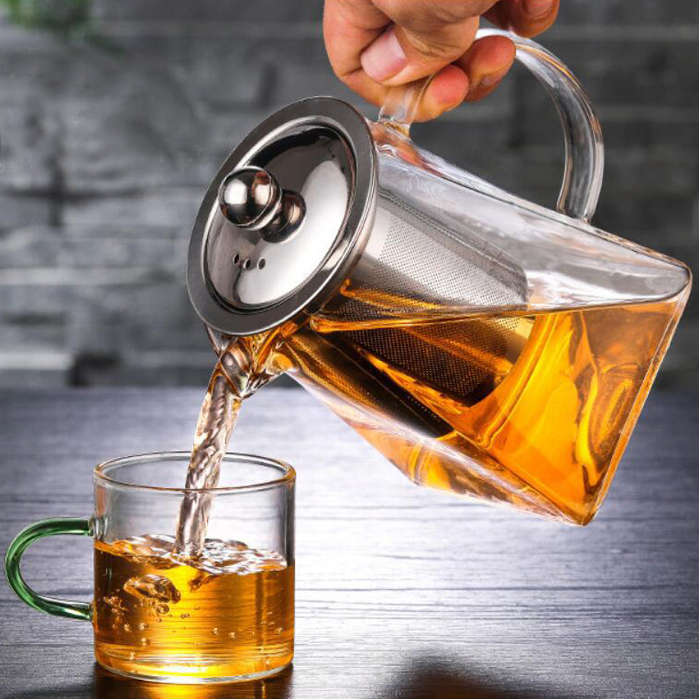 Glass Teapot with Stainless Steel Infuser – 550/750/950ML Heat-Resistant Clear Teaware, Household Tea Kettle with Infuser