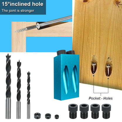 7/14/15PCS Pocket Hole Jig Kit – 15° Woodworking Drilling Guide & Locator with Drill Bit Set