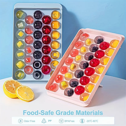 33 Grid Round Ice Cube Tray – Lead-Free, Polish Glossy, Dustproof, Easy-Release, BPA-Free – Perfect for Home Kitchen Use ( Blue )