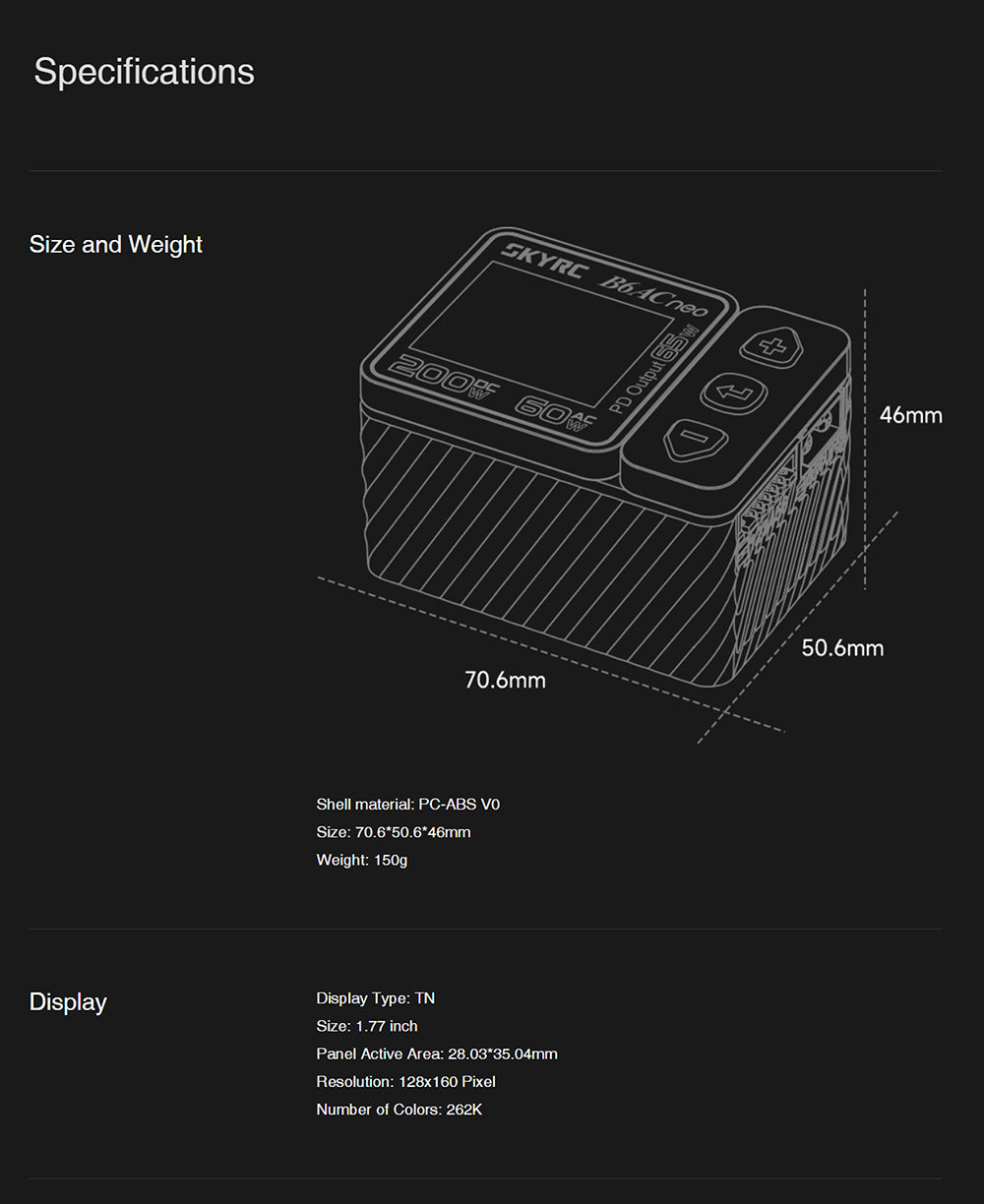 SKYRC B6ACneo Balance Charger - 200W DC, 60W AC, 10A Smart Battery Charger for LiPo LiFe LiIon LiHV NiMH NiCd Pb