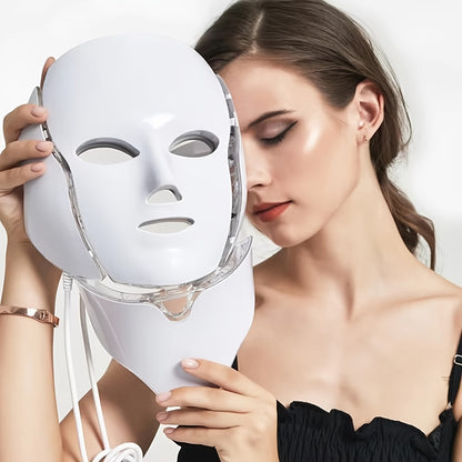 Plug-in 7-Color LED Face & Neck Care Mask – LED Skin Treatment Mask for Facial Rejuvenation