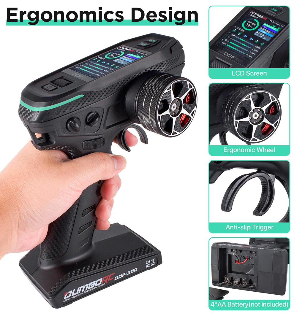 DUMBORC 2.4G 10CH Digital Radio Remote Controller – DDF-350 Transmitter with Receiver for RC Car, Boat, Tank, LCD FHSS System