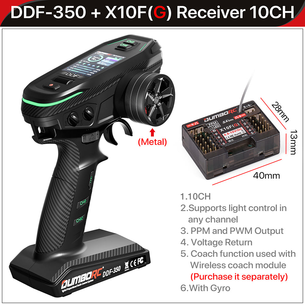 DUMBORC 2.4G 10CH Digital Radio Remote Controller – DDF-350 Transmitter with Receiver for RC Car, Boat, Tank, LCD FHSS System