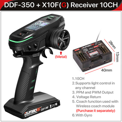 DUMBORC 2.4G 10CH Digital Radio Remote Controller – DDF-350 Transmitter with Receiver for RC Car, Boat, Tank, LCD FHSS System