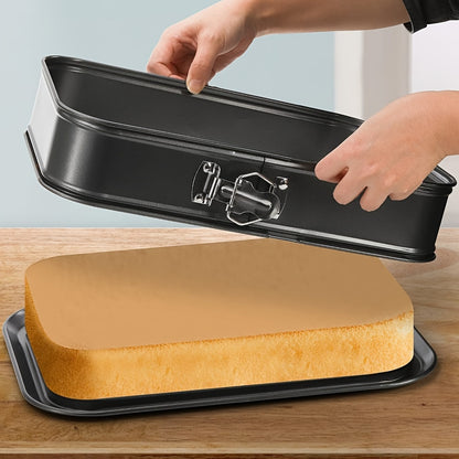 Leak-Proof Rectangular Cake Pan 9.45"x5.51" – Non Stick with Removable Bottom, Ideal for Cheesecakes and Desserts, Durable Carbon Steel, Oven and Dishwasher Safe
