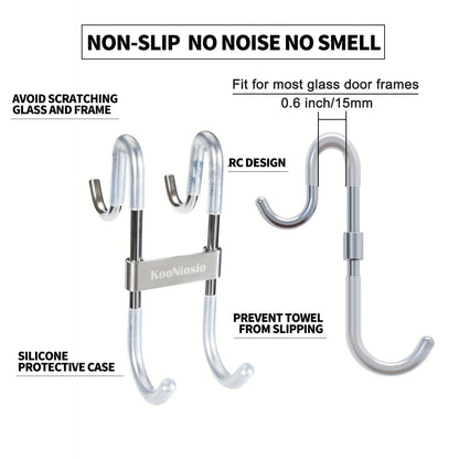 1/2/3Pcs Shower Door Hooks - Metal Hanging Hook for Clothes, Coats & Towels, Multifunctional Strong Bearing Bathroom Glass Door Hook
