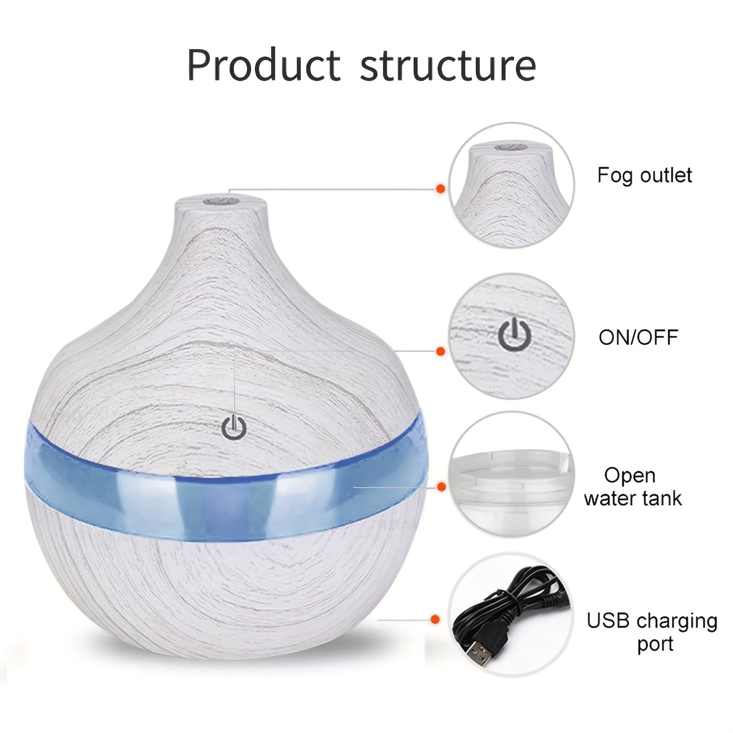 Wood Grain USB Touch-Activated Humidifier – Compact, Whisper-Quiet, Easy-to-Clean – Energy-Efficient Mist Maker for Home, Office, or Baby Room – Adds Comfort, Style, and Freshness