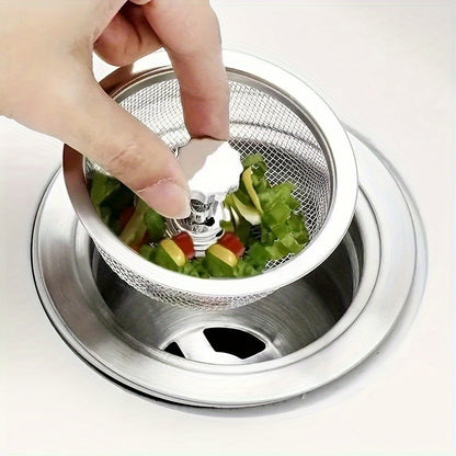 2PCS Kitchen Sink Strainer with Handle & Stopper - Stainless Steel Mesh Filter, Replacement Drain Basket, Waste Hole Trap for Hotels and Restaurants
