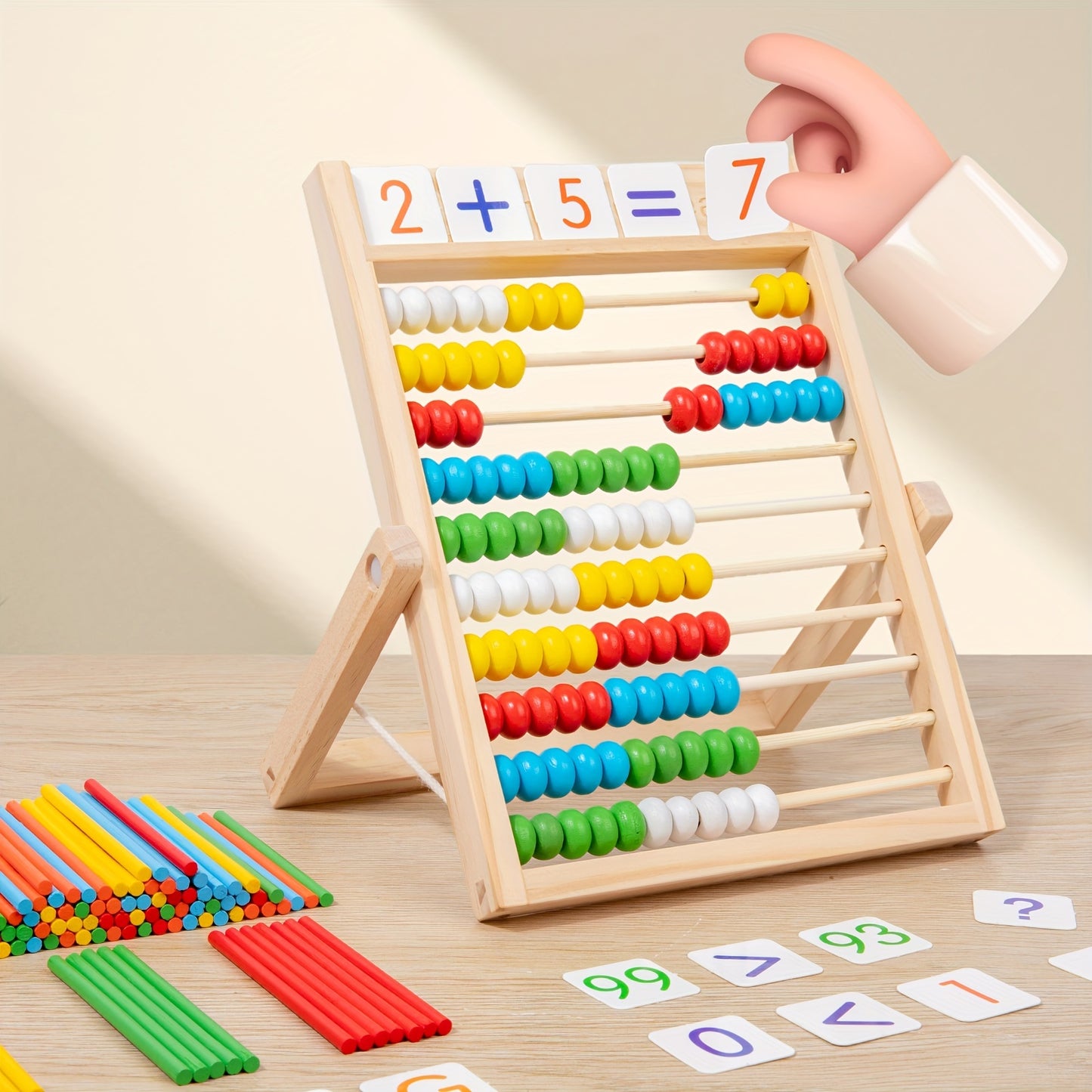 QQM Wooden Math Learning Toy, Multifunctional Educational Calculation Stand, Fun & Engaging Math Tool for Kids