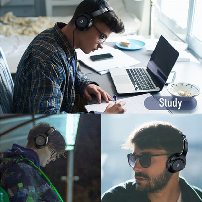 50 Hour Playtime Wireless Hi-Fi Stereo Headphones - Deep Bass, Foldable, Lightweight, Rechargeable Lithium-Polymer Battery, Microphone, and Comfortable Over-Ear Design for Home, Office, and Cellphone Use