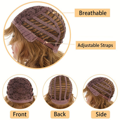 Ladies' Short Pixie Cut Wig - Blonde Straight Hair, Rose Net Cap, Synthetic Fiber, Suitable for All Ethnicities