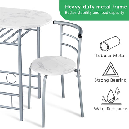 Costoffs Modern Round Compact Dining Table and 2 Chairs Set - Space-Saving Table Set for Kitchens, Apartments, and Dorm Rooms