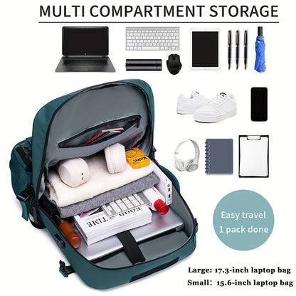Multifunctional Travel Backpack - Waterproof Computer Backpack with Shoe Compartment, 17.3-Inch Laptop Carry-On, Airline-Approved Schoolbag for Men and Women