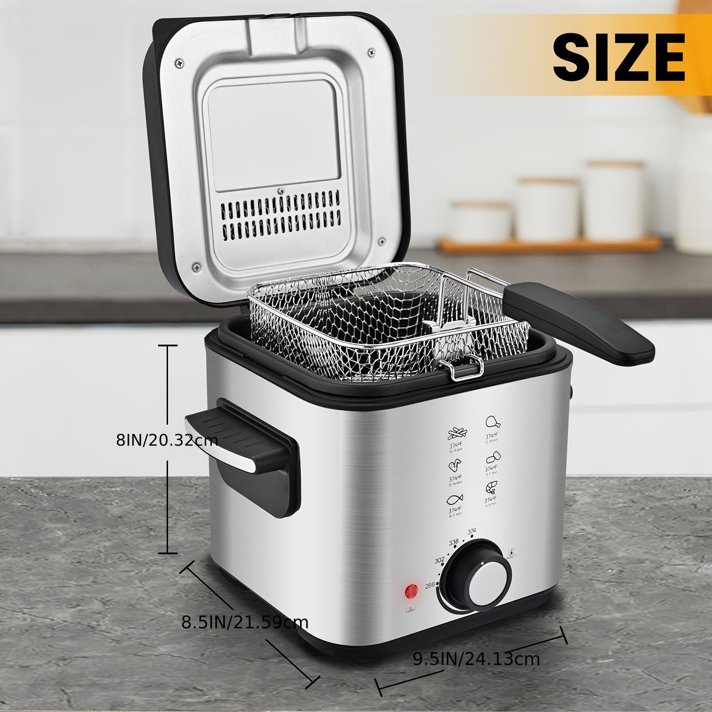 SUSTEAS 1500W Electric Deep Fryer with Basket - Easy Clean Non-Stick Pot, Temperature Control, Removable Lid, Ideal for Home Kitchens and Restaurants