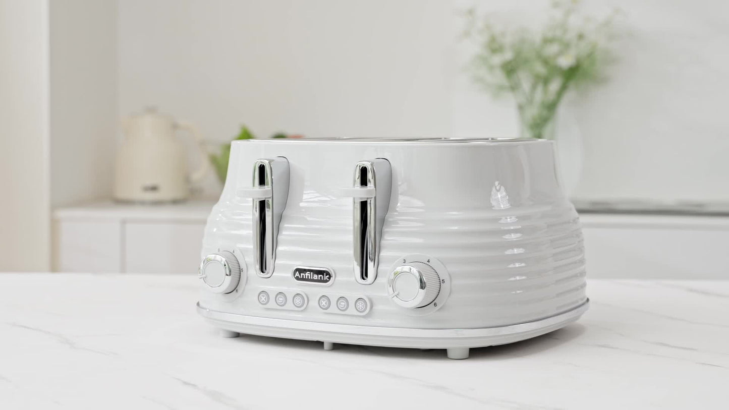4 Slice Extra Wide Retro Stainless Steel Toaster - 6-Shade Settings, High Lift Lever, Cancel & Defrost Functions, Removable Crumb Tray