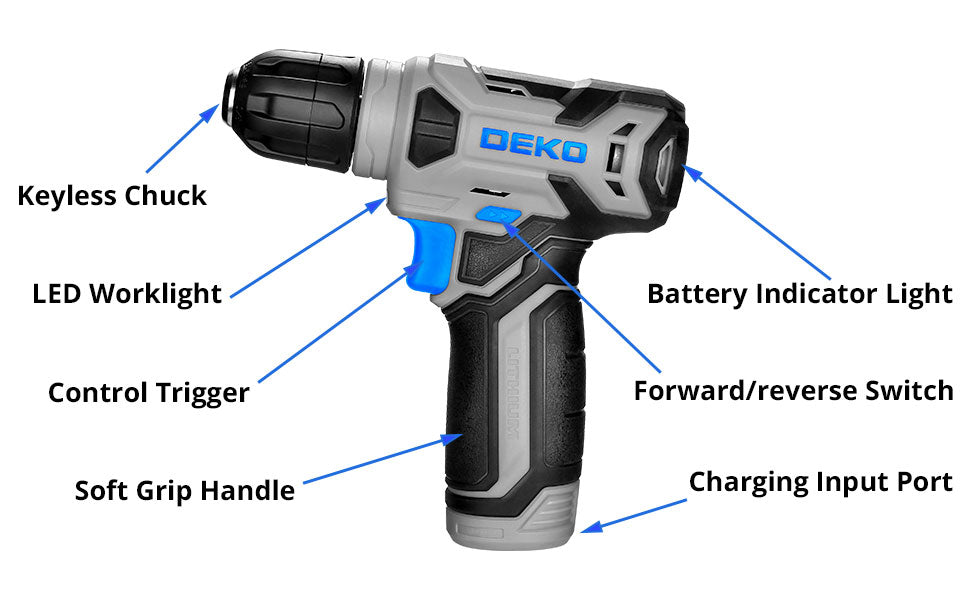 DEKO 126-Piece Drill Set – 8V Blue Cordless Drill & Hand Tool Kit for Home, Ideal for Women