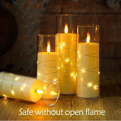 Flameless Battery-Powered Column Candle - 7 LED Acrylic Flashing Candle with Remote Control, Embedded Star String for Halloween and Christmas Decoration