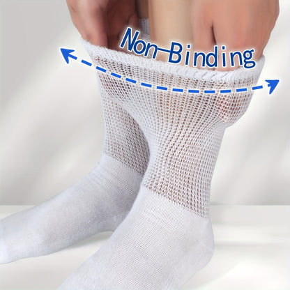 4 Pairs Diabetic Socks - Loose Fit, Non-Binding Seamless Cuff, Extra Wide Crew Socks for Men and Women