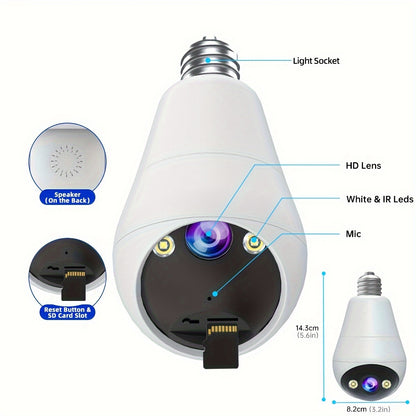 3MP Panoramic PTZ Rotation Light Bulb Wireless Security Camera – Motion Detection, Full-Color Night Vision and Two-Way Voice Call