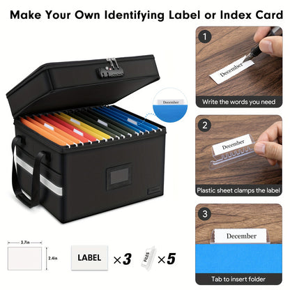 Fireproof Document Box with Lock - 2 Layer File Storage Organizer with 5 Tabs and Insert, Portable Cabinet with Handle for Letter/Legal Size Folders and Certificates