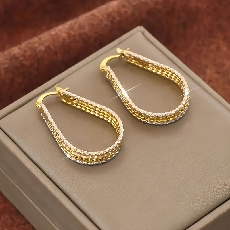 Golden Copper Water Droplet Ripple Hoop Earrings - Elegant Minimalist Oval Earrings for Women