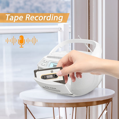 Greadio CD Player Boombox – Cassette Player with AM/FM Radio, Stereo Sound, Remote Control, AUX/USB Drive, Tape Recording, AC/DC Powered, Headphone Jack, LCD Display | Home and Gift
