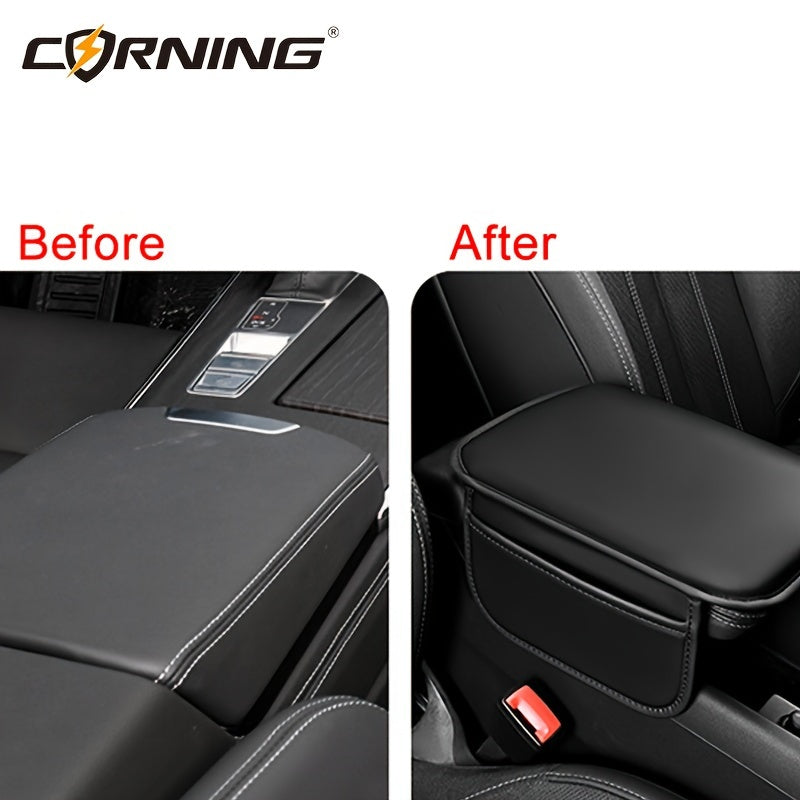 CORNING Luxury Faux Leather Car Armrest Pad – Waterproof, Extended and Heightened Center Console Cushion for Enhanced Comfort