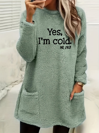 Women's Cozy Fleece Pullover Sweatshirt with Pockets – Long Sleeve Crew Neck for Fall & Winter