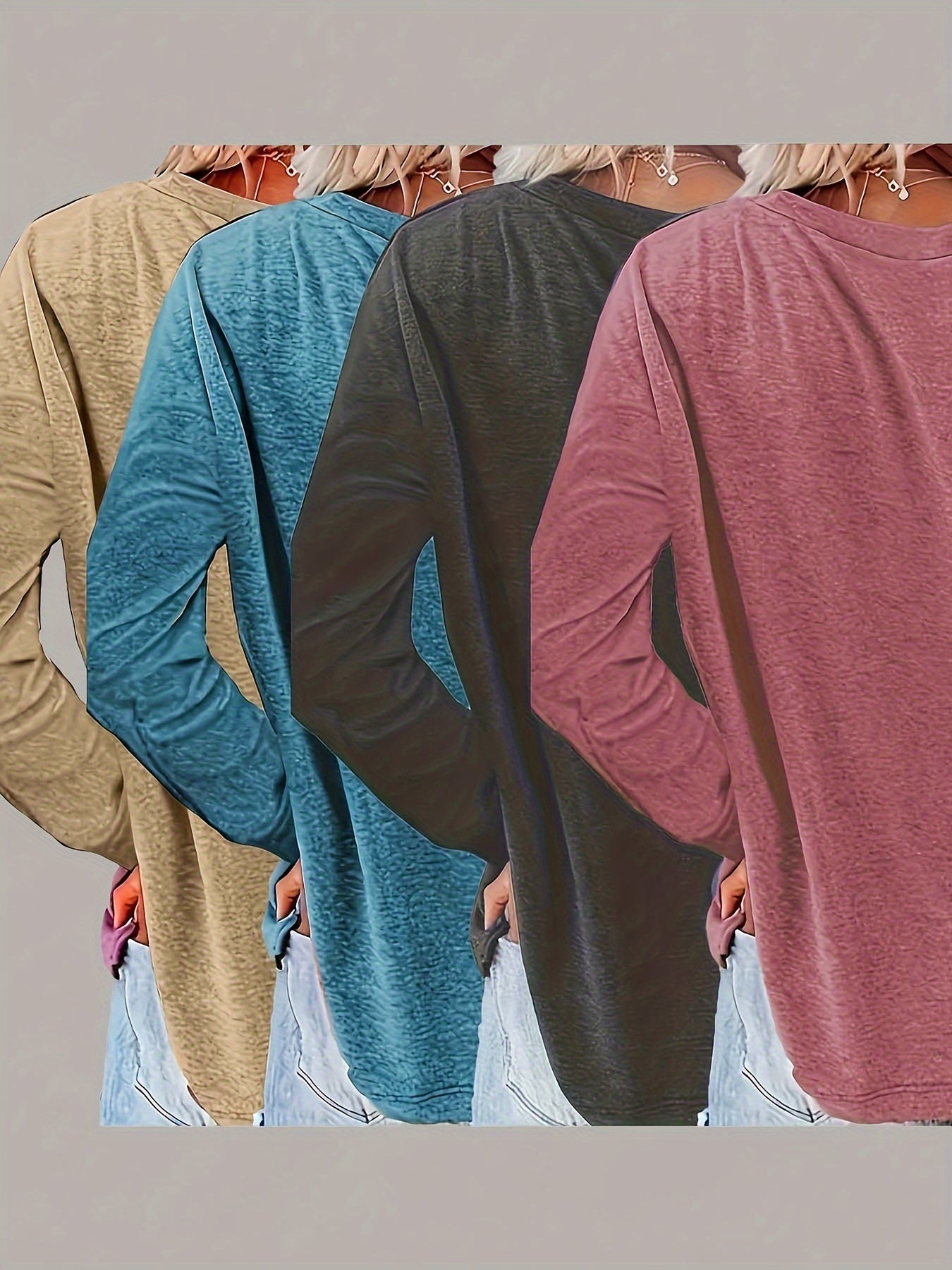 4 Pack Women's Long Sleeve Crew Neck T-Shirts - Casual Fall & Spring Tops for Women