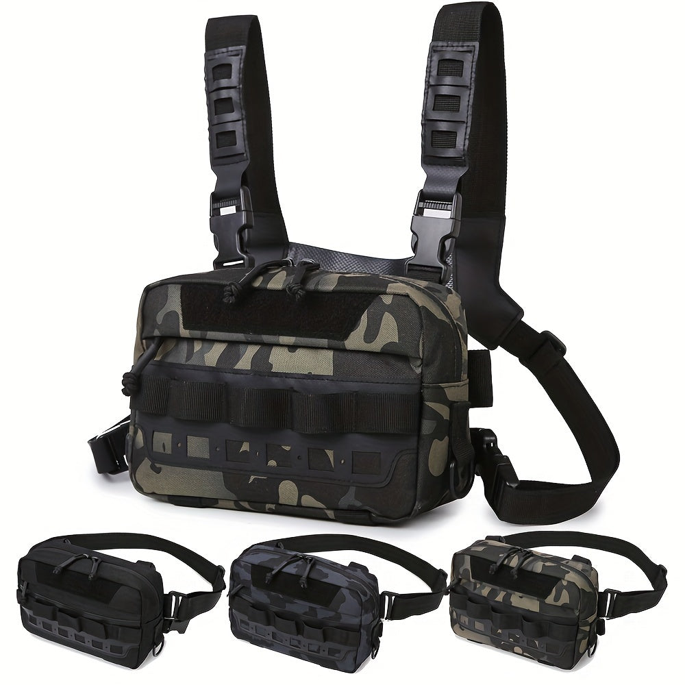Men's Camouflage Fishing Vest Bag - Water-Resistant Nylon, Zipper Closure, Random Printing - Portable, Lightweight for Mountaineering, Camping, Hiking, Outdoor Adventures