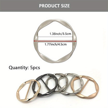 6 Piece Set Silk Scarf & T-Shirt Clips – Elegant Metal Round Ring Buckles in Bronze, Gold, Silver & Black, Sewing & Knitting Accessories for Jewelry Making with Loops