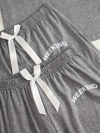 Women's 3-Piece Pajama Set – Simple Short Sleeve Sleepwear with 'WEEKEND' Print, Comfy Casual Loungewear