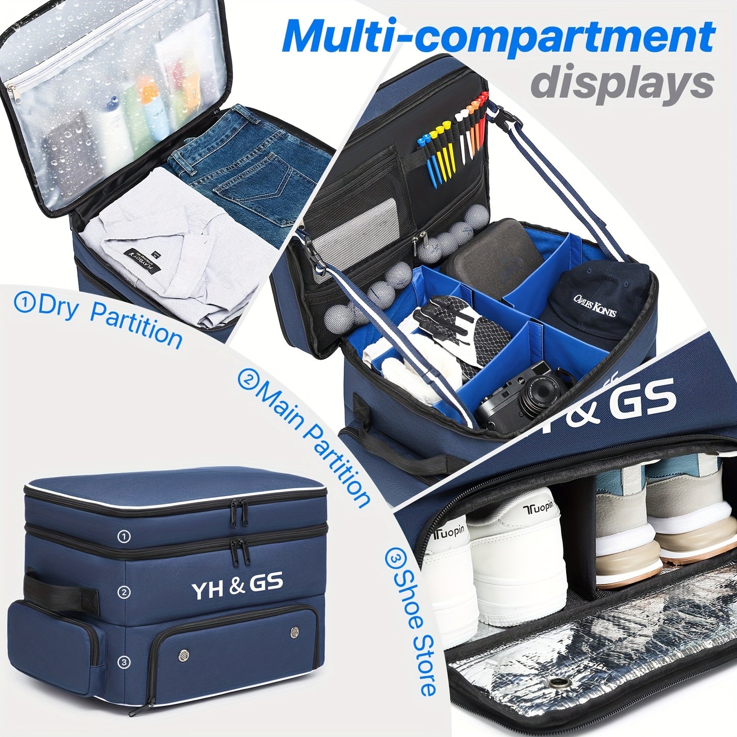 YH & GS Premium Golf Trunk Organizer - Waterproof and Durable Blue Nylon Storage Bag for Golf Shoes and Accessories