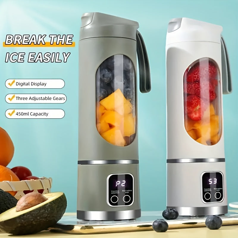 Versatile Portable Mini Blender and Juicer – Rechargeable with USB, 3 Speeds, Digital Display, Durable Stainless Steel Blades – Ideal for Smoothies, Milkshakes, Fresh Juice – Perfect for Camping, Travel, and Gifts
