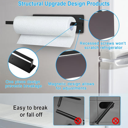 Heavy Duty Magnetic Paper Towel Holder - Black Towel Bar Rack for Refrigerator, BBQ Grills, RVs, Tailgates, Fits Most US Paper Rolls