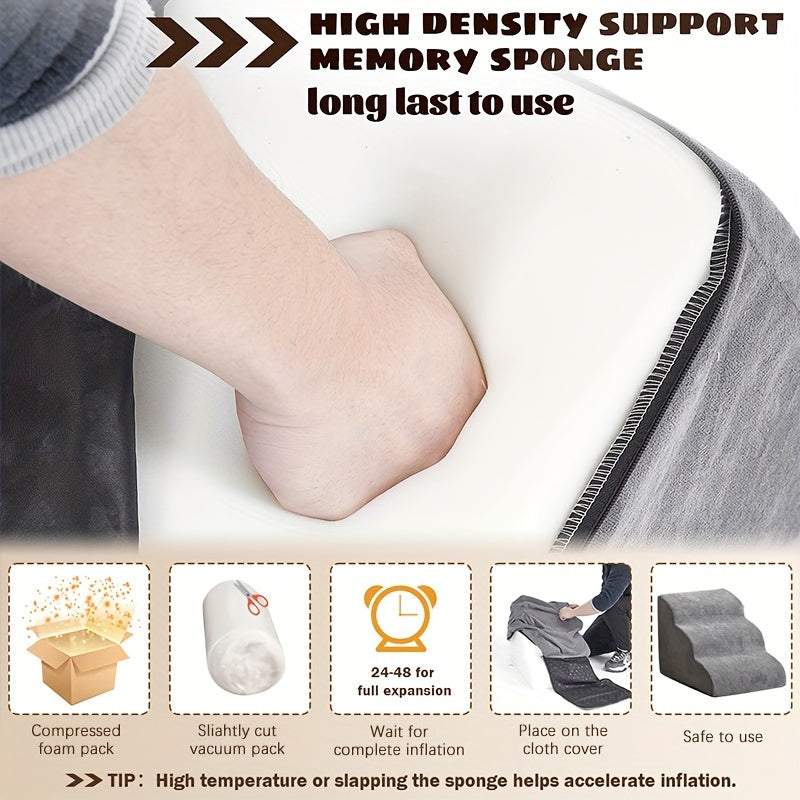 Curved 3-Step Dog Stairs for Small Dogs - 15.7" High, Non-Slip Pet Steps for Couch, Sofa, and Chair, Grey
