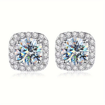 2 Pairs of Stud & Pendant 925 Sterling Silver Moissanite Square Cut Necklace - Elegant Wedding Jewelry, Perfect Birthday & Mother's Day Gifts for Women